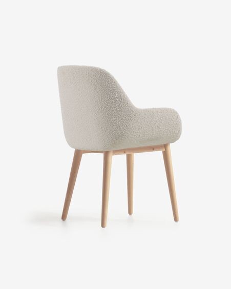 Silla Konna de borreguito blanco y patas de chapa de fresno acabado natural
