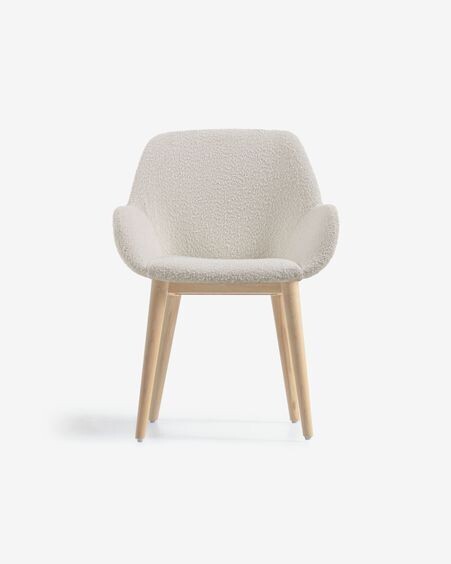 Silla Konna de borreguito blanco y patas de chapa de fresno acabado natural