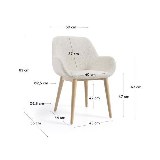 Silla Konna de borreguito blanco y patas de chapa de fresno acabado natural