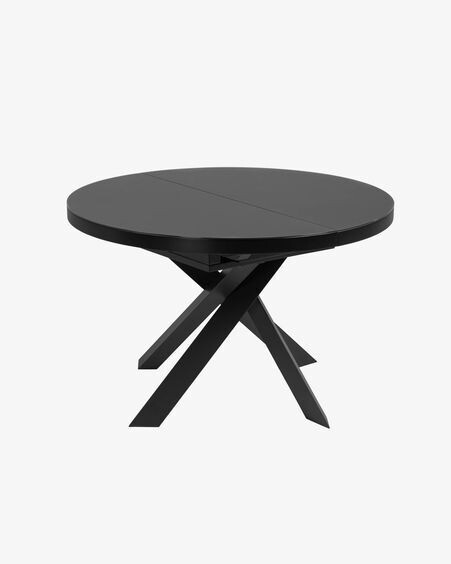 Mesa extensible redonda Vashti de cristal y patas de acero acabado negro Ø 120 (160) cm