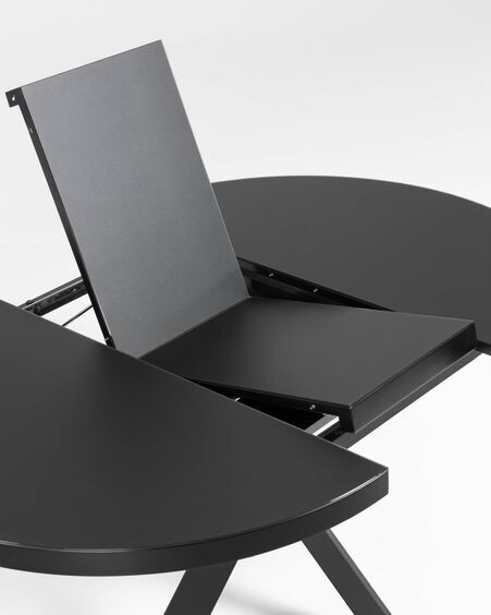 Mesa extensible redonda Vashti de cristal y patas de acero acabado negro Ø 120 (160) cm