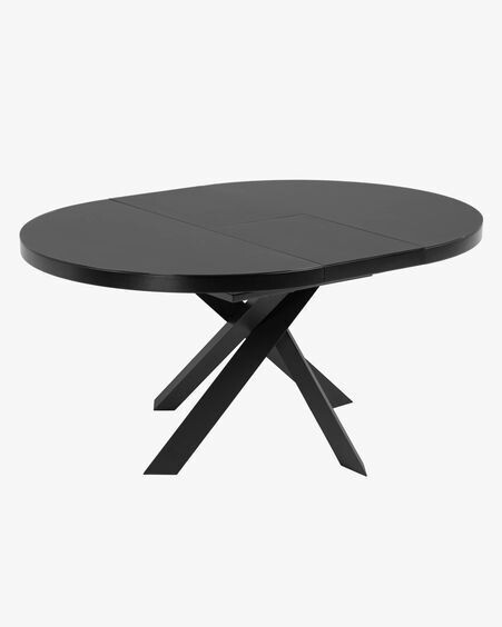 Mesa extensible redonda Vashti de cristal y patas de acero acabado negro Ø 120 (160) cm