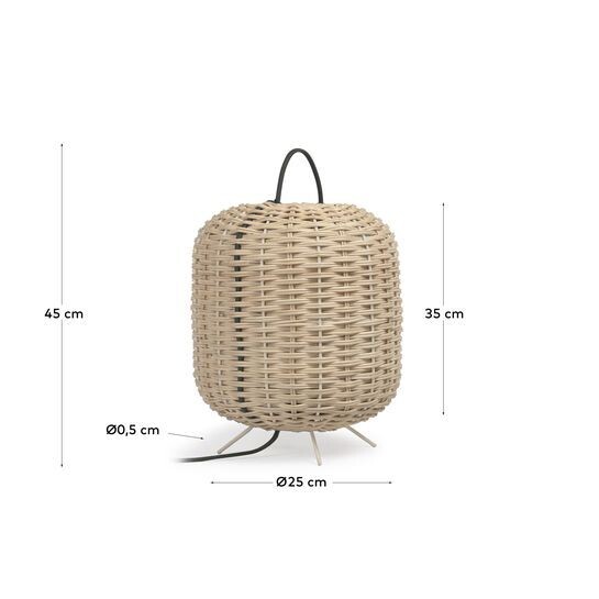 Lámpara de mesa pequeño Lumisa de ratán con acabado natural y cuerda verde