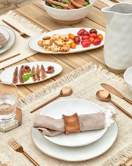 Set Ryba de 2 fuentes de porcelana blanco y marrón