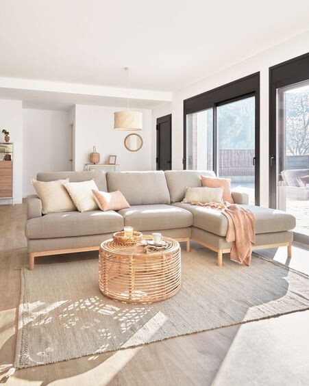 Sofá Mihaela 3 plazas con chaise longue derecho de borrego gris 264 cm