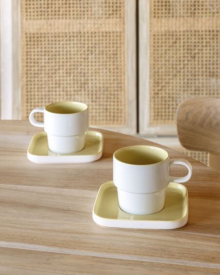 Taza con plato Midori cerámica amarillo