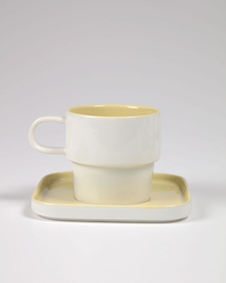 Taza con plato Midori cerámica amarillo