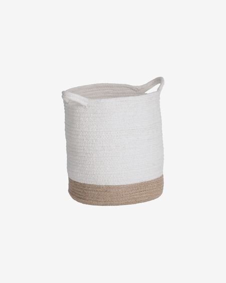 Cesta mediana Telma de algodón y yute blanco