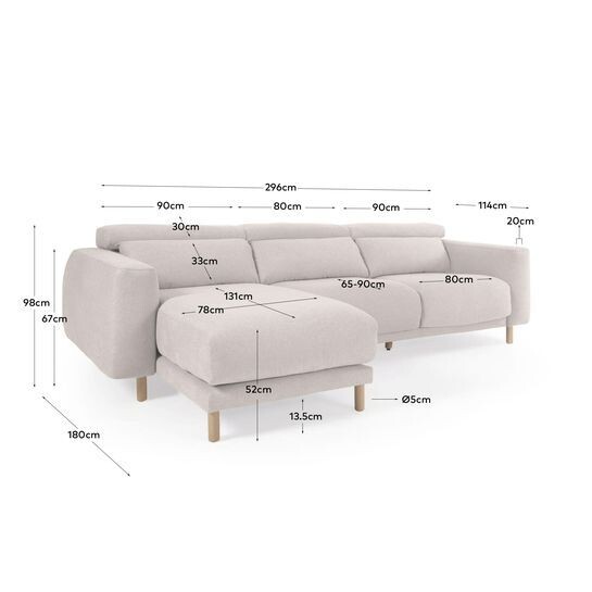 Sofá Singa 3 plazas con chaise longue izquierdo blanco 296 cm