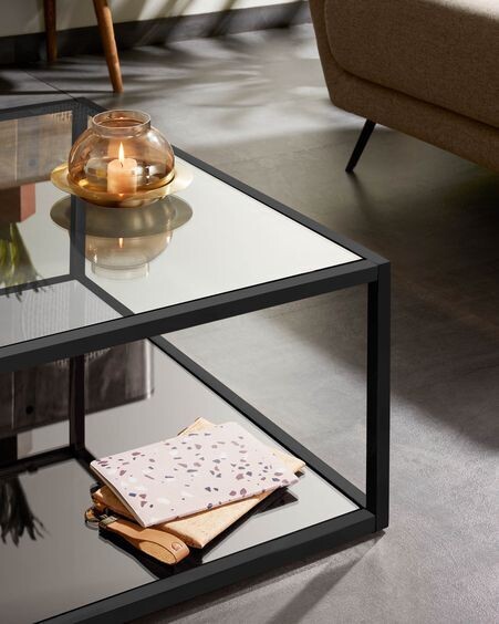 Mesa de centro Blackhill 80 x 80 cm cristal y acero acabado negro