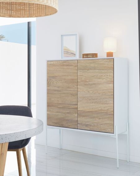 Lámpara de mesa Eshe de cerámica con acabado terracota y blanco