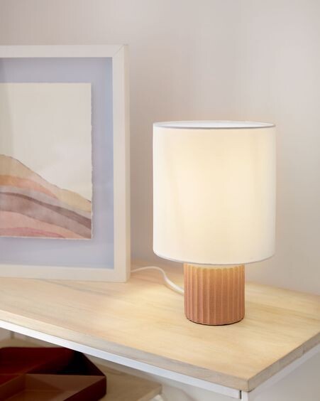 Lámpara de mesa Eshe de cerámica con acabado terracota y blanco