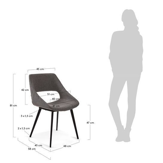 Silla Hest gris oscuro y patas de acero con acabado negro