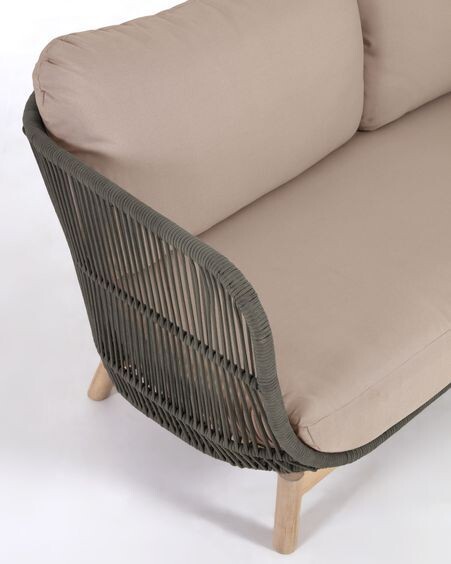 Sofá Catalina 3 plazas de cuerda verde y madera maciza de acacia 170 cm FSC