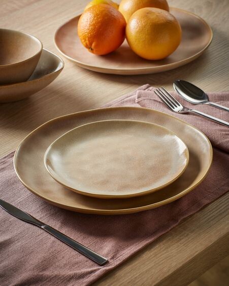 Plato de postre Vreni de cerámica beige