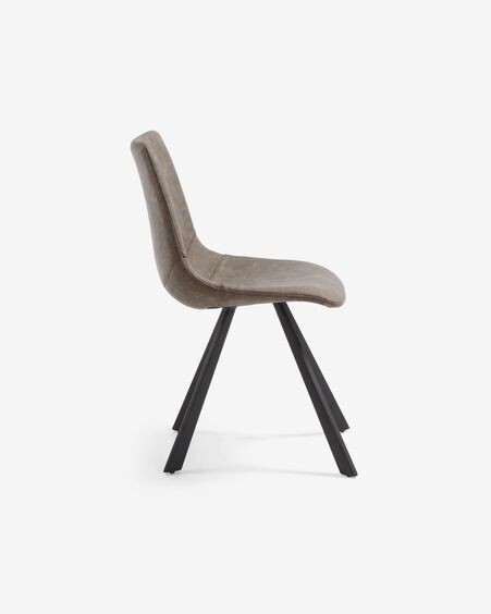 Silla Alve de piel sintética gris claro y patas de acero con acabado negro