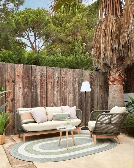 Sofá Catalina 3 plazas de cuerda verde y madera maciza de acacia 170 cm FSC