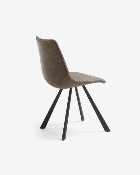 Silla Alve de piel sintética gris claro y patas de acero con acabado negro