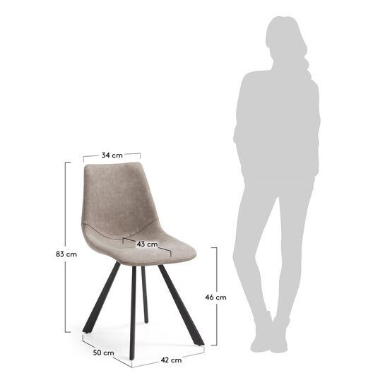 Silla Alve de piel sintética gris claro y patas de acero con acabado negro