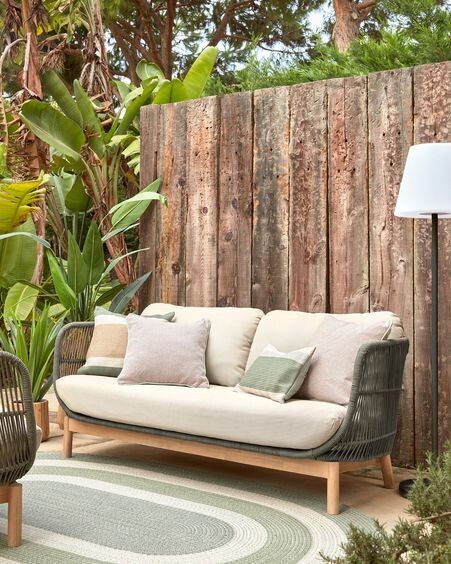 Sofá Catalina 3 plazas de cuerda verde y madera maciza de acacia 170 cm FSC