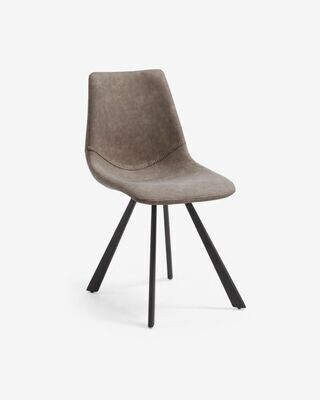 Silla Alve de piel sintética gris claro y patas de acero con acabado negro