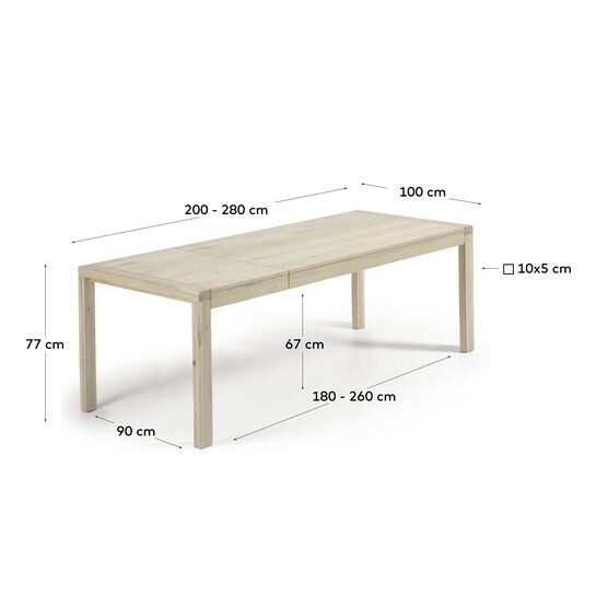 Mesa extensible Briva chapa de roble acabado blanqueado 200 (280) x 100 cm