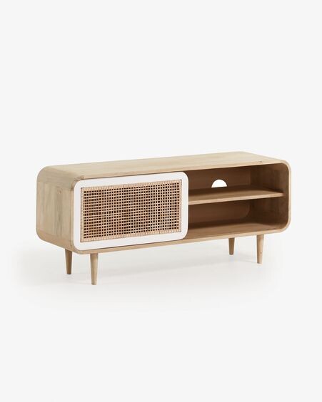 Mueble TV Georg de madera maciza de mango y caña 120 x 50 cm