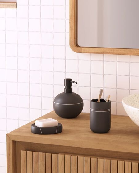 Dispensador de jabón Cerisa de cerámica negro y detalle blanco