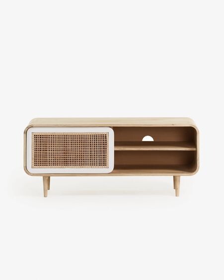 Mueble TV Georg de madera maciza de mango y caña 120 x 50 cm