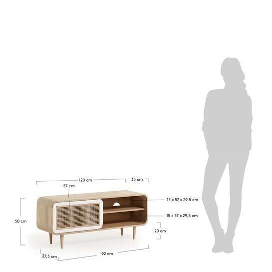 Mueble TV Georg de madera maciza de mango y caña 120 x 50 cm