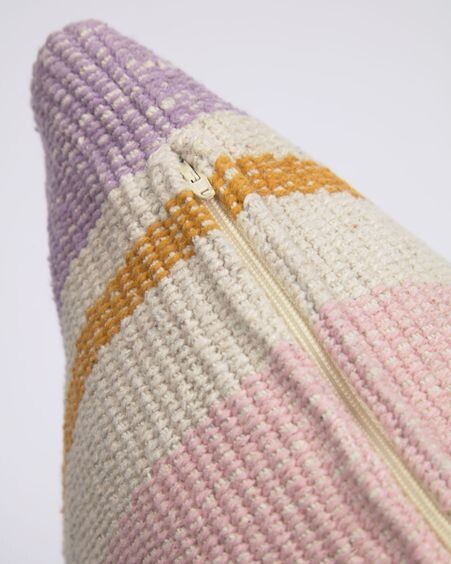 Funda de cojín Marilina 100% algodón lila y rayas multicolor 45 x 45 cm