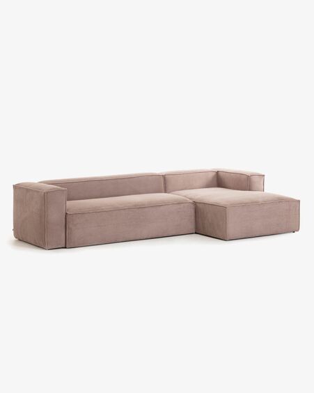 Sofá Blok 4 plazas chaise longue derecho pana gruesa rosa 330 cm