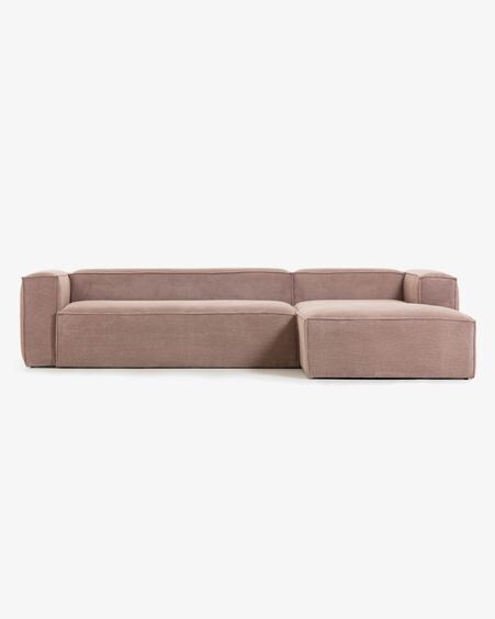 Sofá Blok 4 plazas chaise longue derecho pana gruesa rosa 330 cm