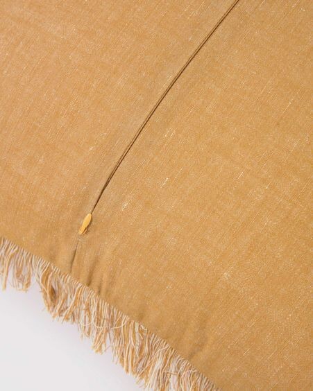 Funda cojín Abinadi de algodón y lino flecos mostaza 45 x 45 cm