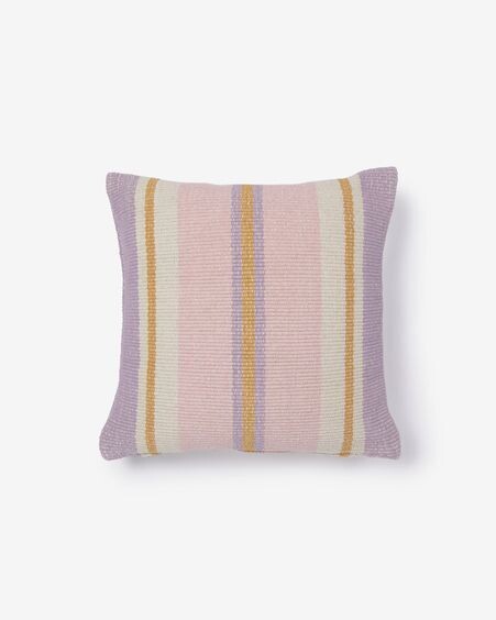 Funda de cojín Marilina 100% algodón lila y rayas multicolor 45 x 45 cm