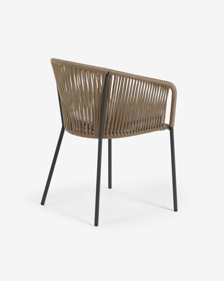 Silla Yanet de cuerda beige y patas de acero galvanizado