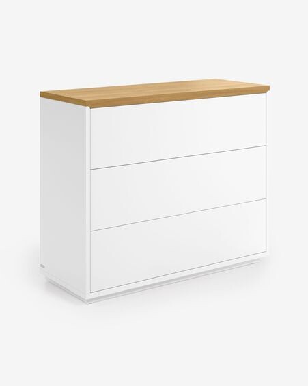 Cómoda Abilen 3 cajones chapa roble y lacado blanco 90 x 75 cm FSC 100%