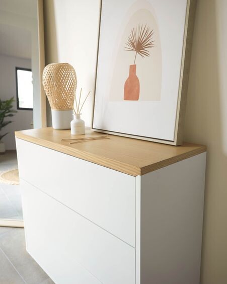 Cómoda Abilen 3 cajones chapa roble y lacado blanco 90 x 75 cm FSC 100%