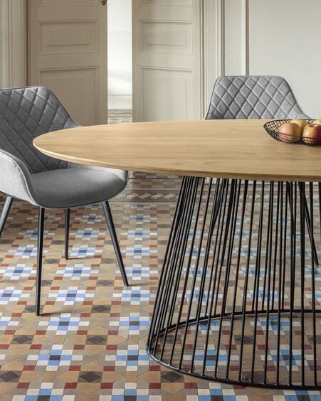 Mesa Leska madera maciza de mango y pie de acero acabado negro 200 x 110 cm