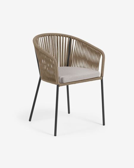 Silla Yanet de cuerda beige y patas de acero galvanizado