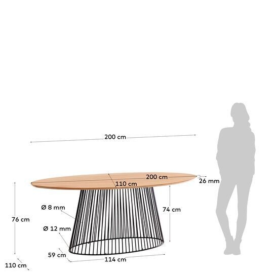 Mesa Leska madera maciza de mango y pie de acero acabado negro 200 x 110 cm