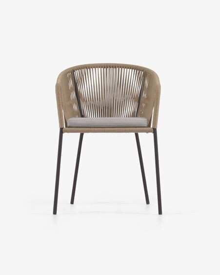 Silla Yanet de cuerda beige y patas de acero galvanizado