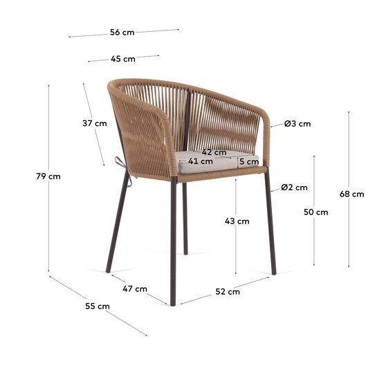 Silla Yanet de cuerda beige y patas de acero galvanizado