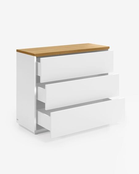 Cómoda Abilen 3 cajones chapa roble y lacado blanco 90 x 75 cm FSC 100%