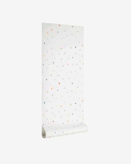 Papel pintado Miris estampado topos y triángulos azul y mostaza 10 x 0,53 m FSC MIX Credit