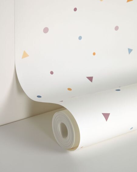 Papel pintado Miris estampado topos y triángulos azul y mostaza 10 x 0,53 m FSC MIX Credit