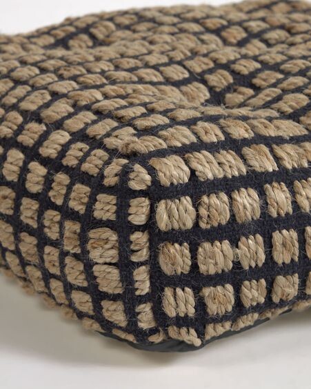 Cojín de suelo y palet Adelma de yute y algodón negro y natural 63 x 63 cm
