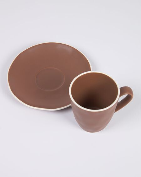 Taza de café con plato Rin de cerámica marrón