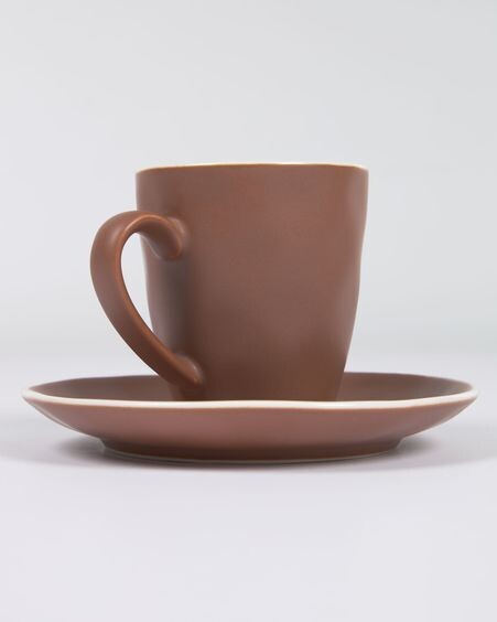 Taza de café con plato Rin de cerámica marrón