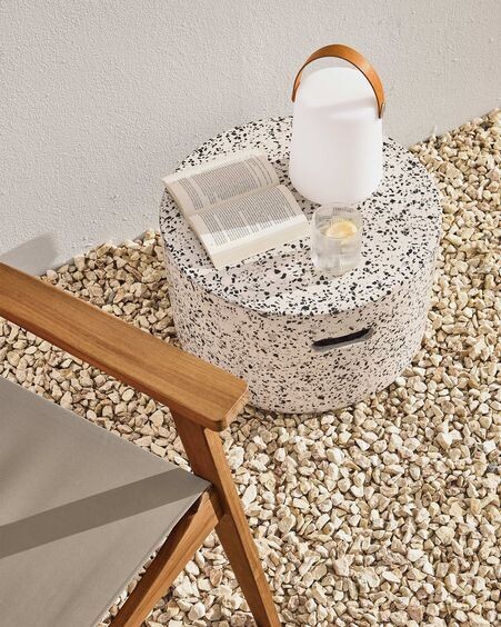 Mesa de centro redonda exterior Jenell terrazo blanco Ø 52 cm